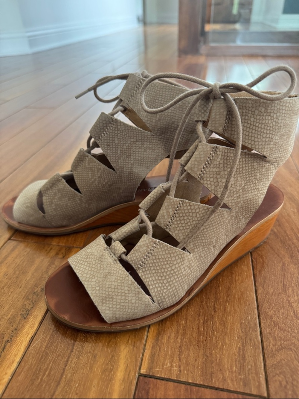 Women's Lucky Brand Lace-Up Wedge Sandals in Taupe
